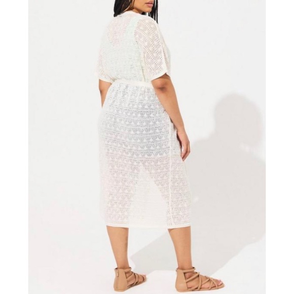 🆕Crochet Duster Short Sleeve Tie Waist Sweater 1 1X 14 16 2 2X 18 20 NWT Torrid - Picture 4 of 6